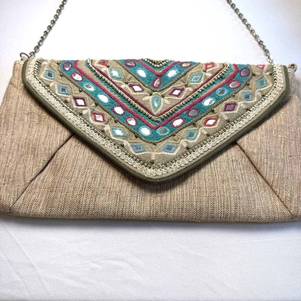 Boho Chic Linen Resort Vacation Mixed Media Clutch